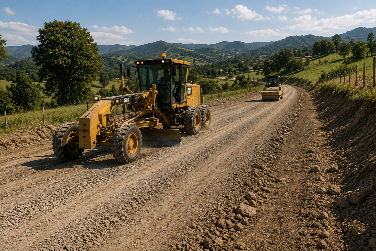 Maquinaria de compactación en vía terciaria